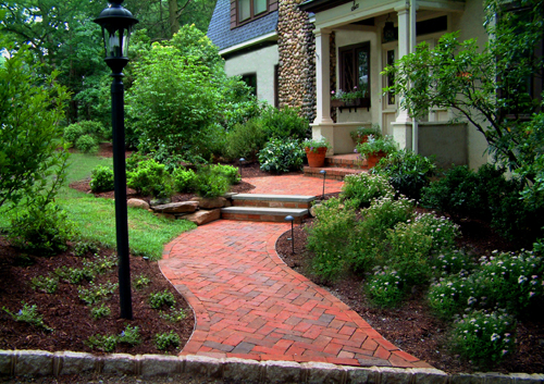 Front yard walkway design and plantings.