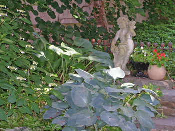 Sculptures make a nice focal point in the garden.